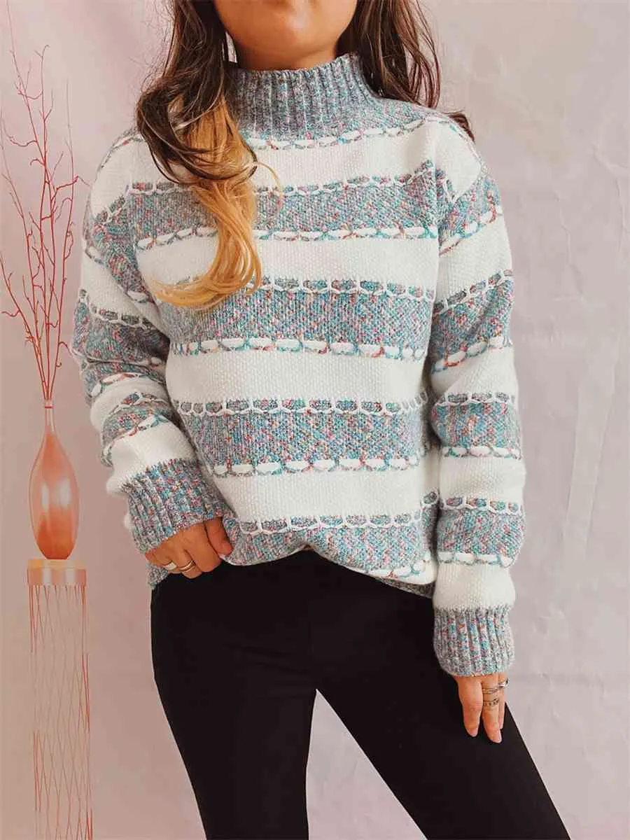 Maxct &Striped Turtleneck Long Sleeve Sweater