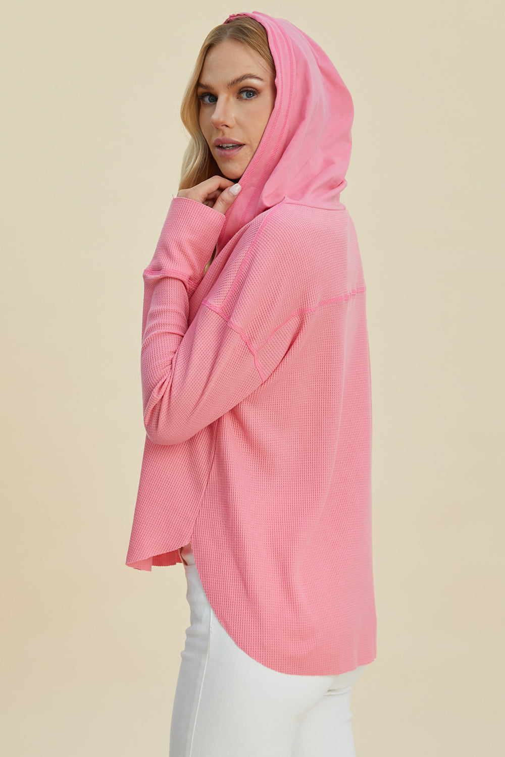 Maxct &Double Take Full Size High-Low Dropped Shoulder Long Sleeve Hoodie