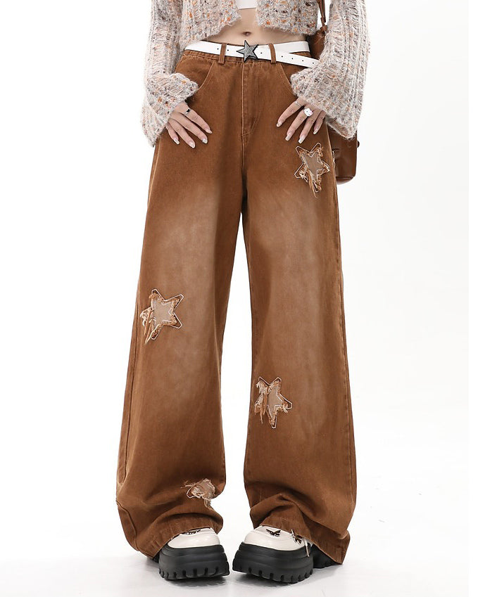 Vintage Style Star Patch Jeans Maxct