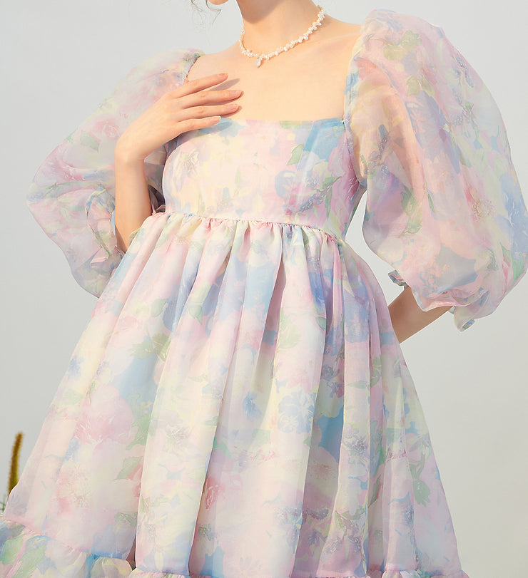 Watercolor Floral Puff Dress Maxct