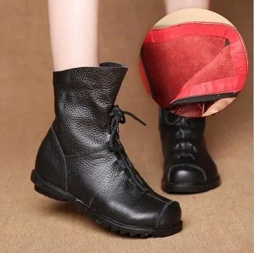 Retro-Style Handmade Black Leather Boots for Women Maxct