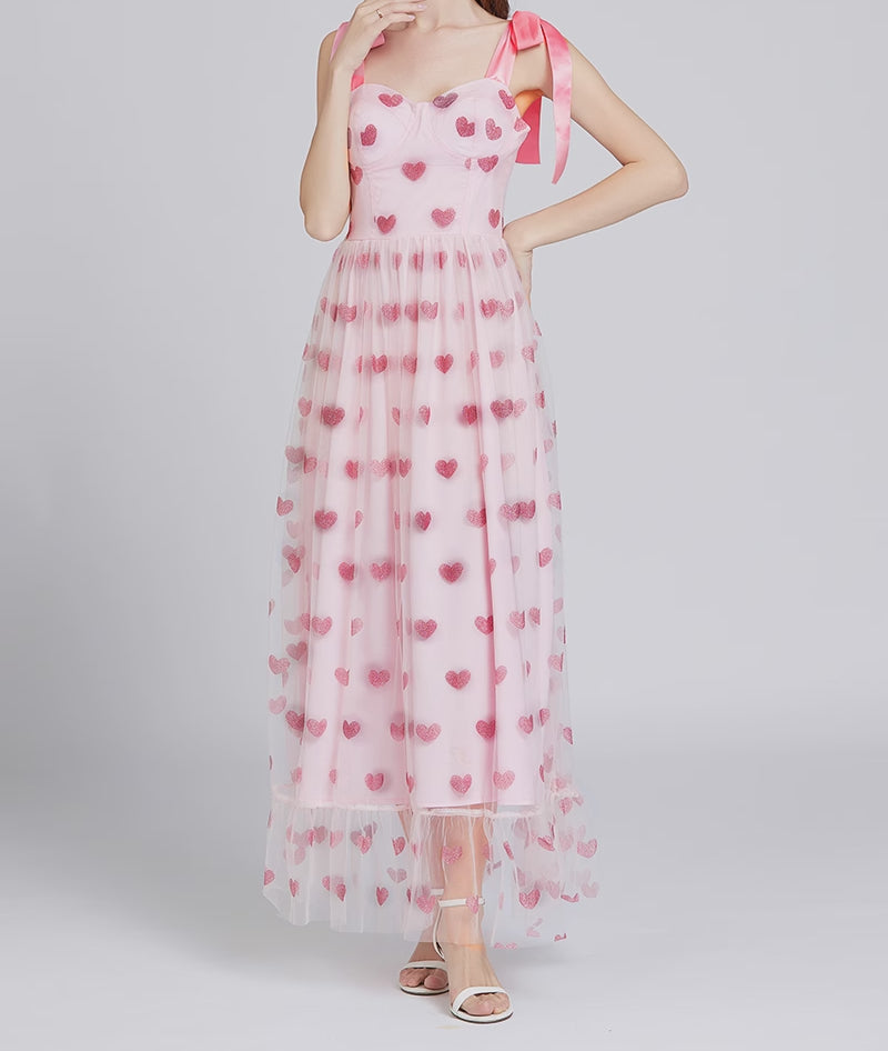 Glitter Hearts Tulle Maxi Dress Maxct