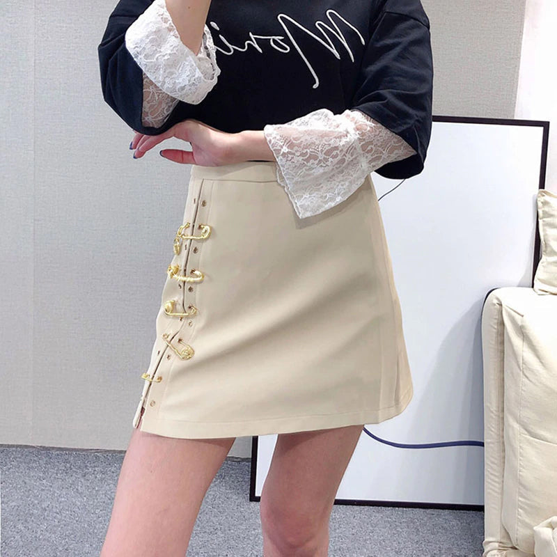 Pins Asymmetrical Leather Mini Skirt Maxct