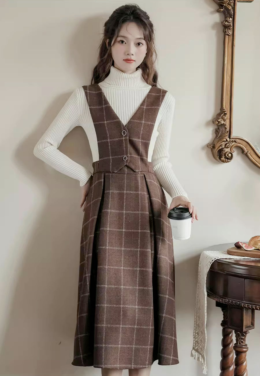 Plaid Vest Pinafore Dress Maxct
