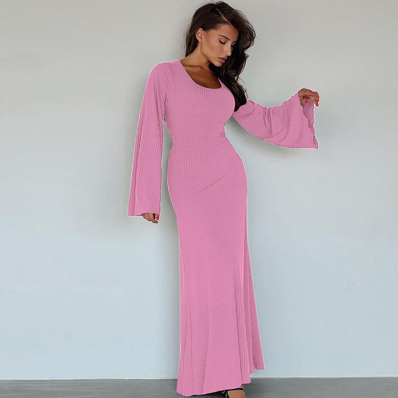 Maxct Women's Clothing 2024 Spring New Fashion Loose U Collar Back Lace Long Sleeve Dress Wholesale