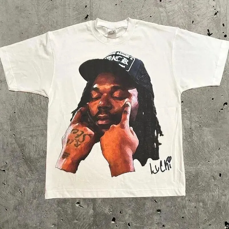 Maxct 90S Streetwear Men'S T-Shirt Retro Trend Portrait Print Short Sleeve T-Shirt Y2K Gothic Harajuku Hip Hop Couple Casual Loose 0924