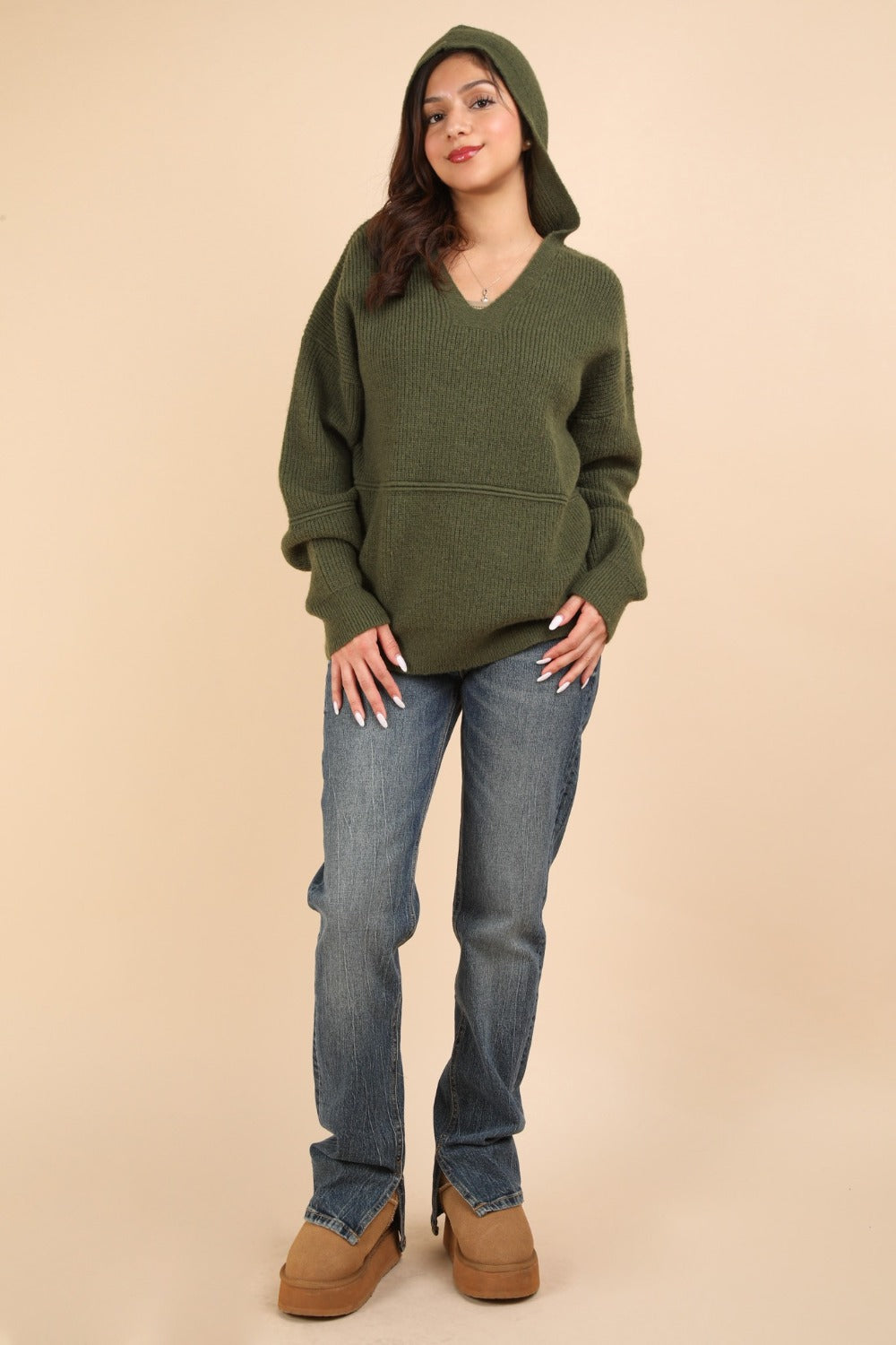 Maxct &VERY J Seam Detail Drop Shoulder Hooded Sweater