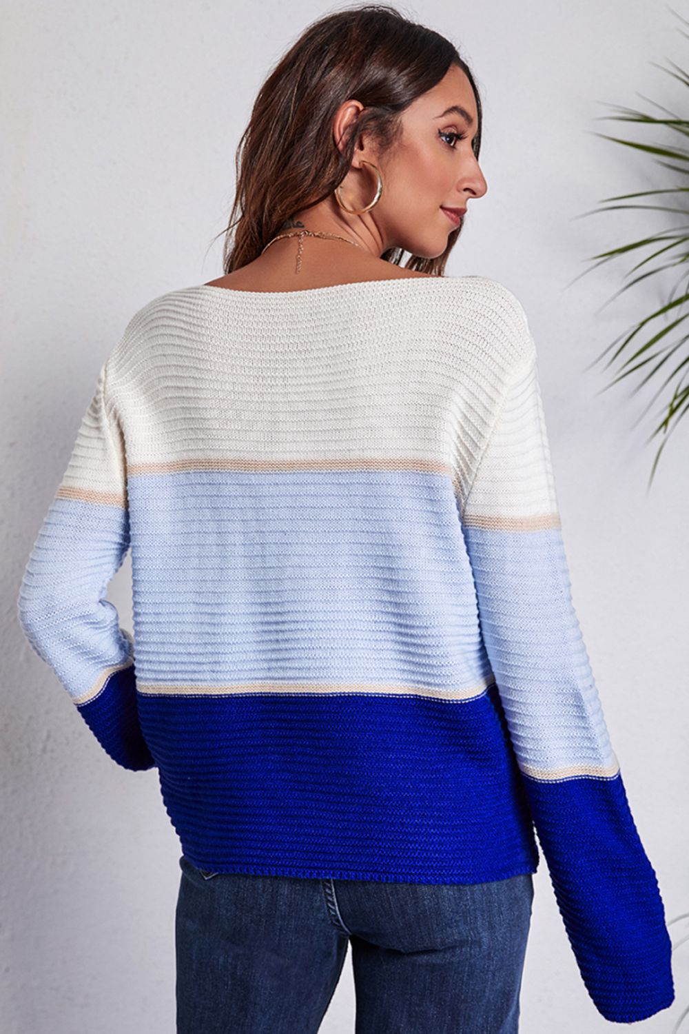 Maxct &Color Block Horizontal Ribbing Sweater