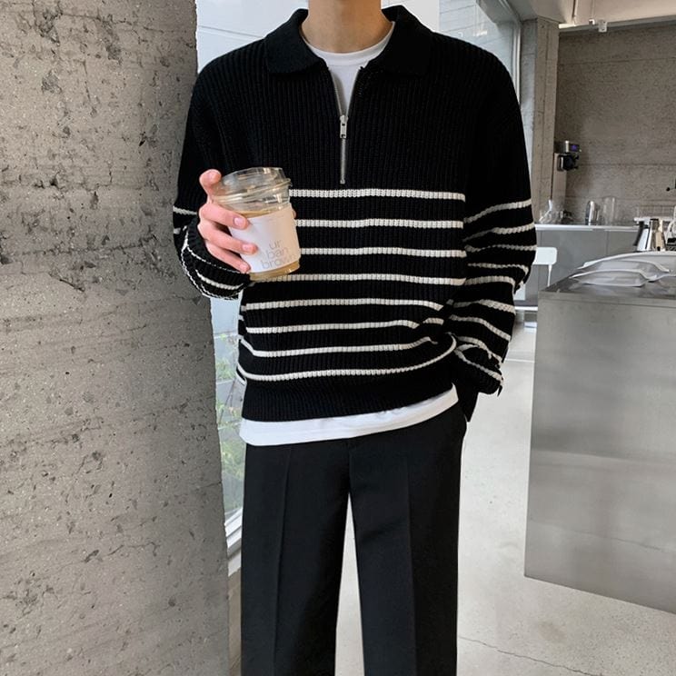 Maxct 5543 Knitted Half Zip-Up Stripe Sweater