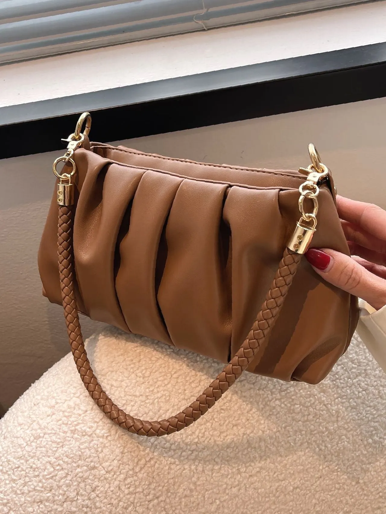 Bag For Love - Minimalist Braided Strap Ruched Bag - Women Maxct Bags