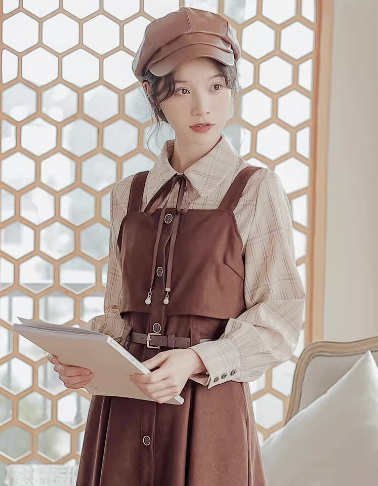 Suede Button Up Cami Pinafore Dress Set Maxct