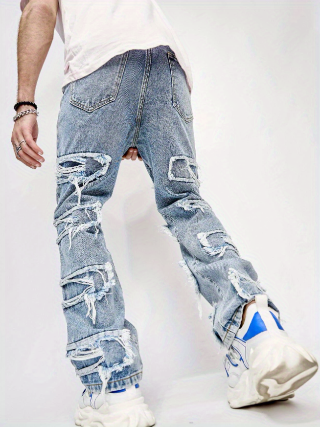 Men's Ripped Frayed Straight Leg Jeans