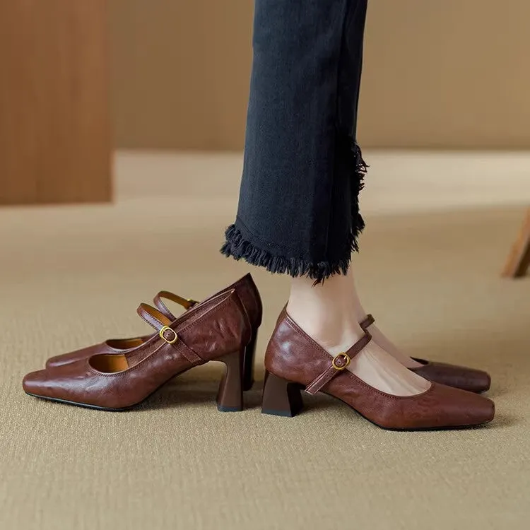 Retro Thick-Heeled One-Strap Mary Jane Shoes Maxct