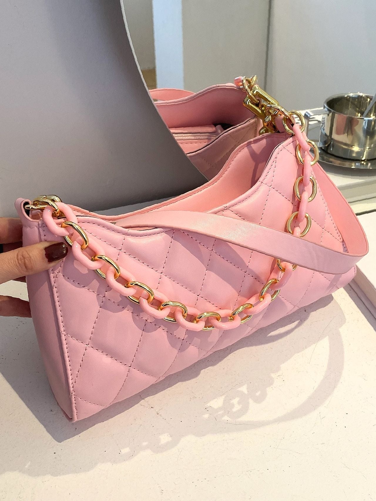 Bag For Love - Minimalist Quilted Chain Baguette Bag  - Women Maxct Bags