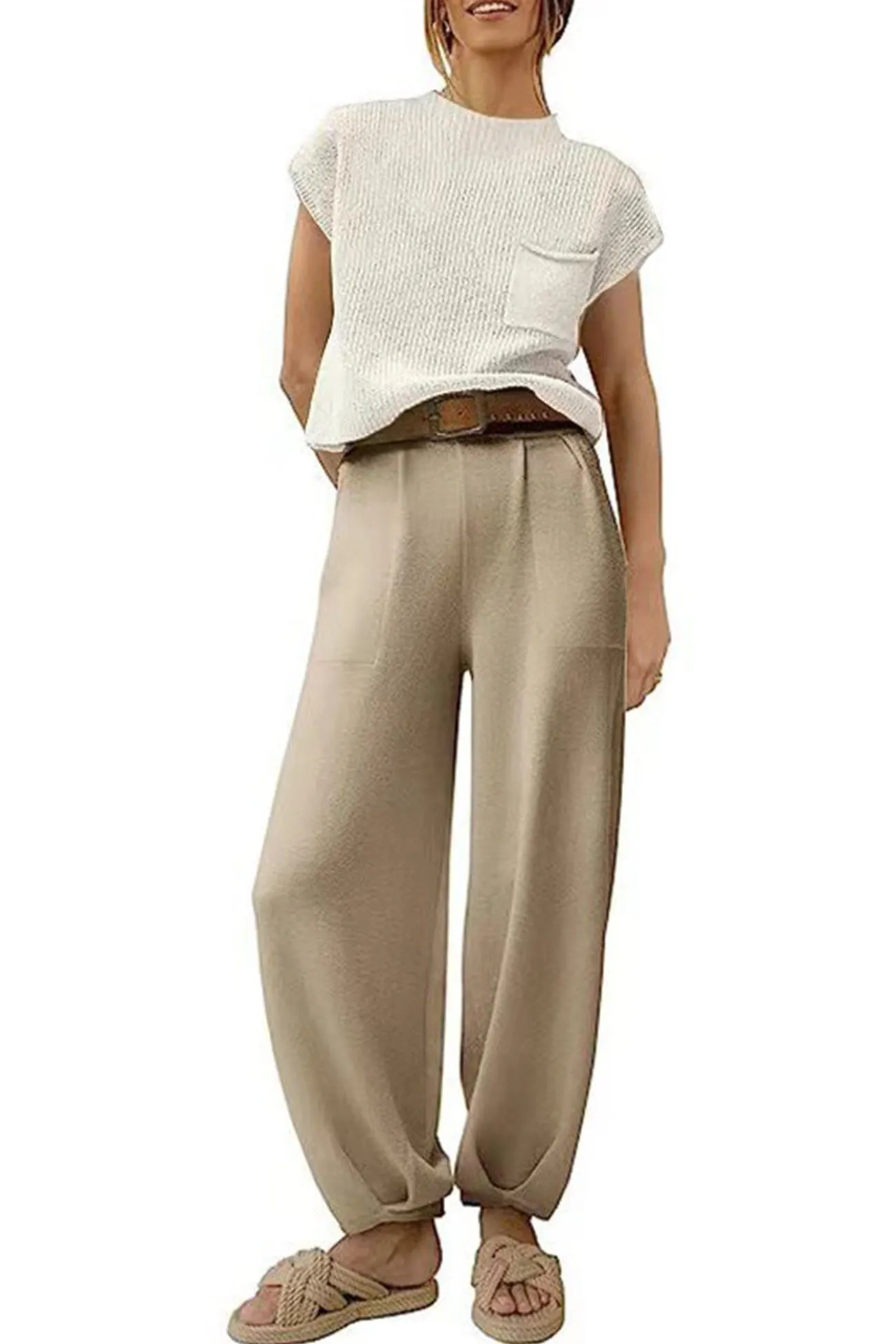 Maxct Ribbed Mock Neck T-shirt Pants Suits