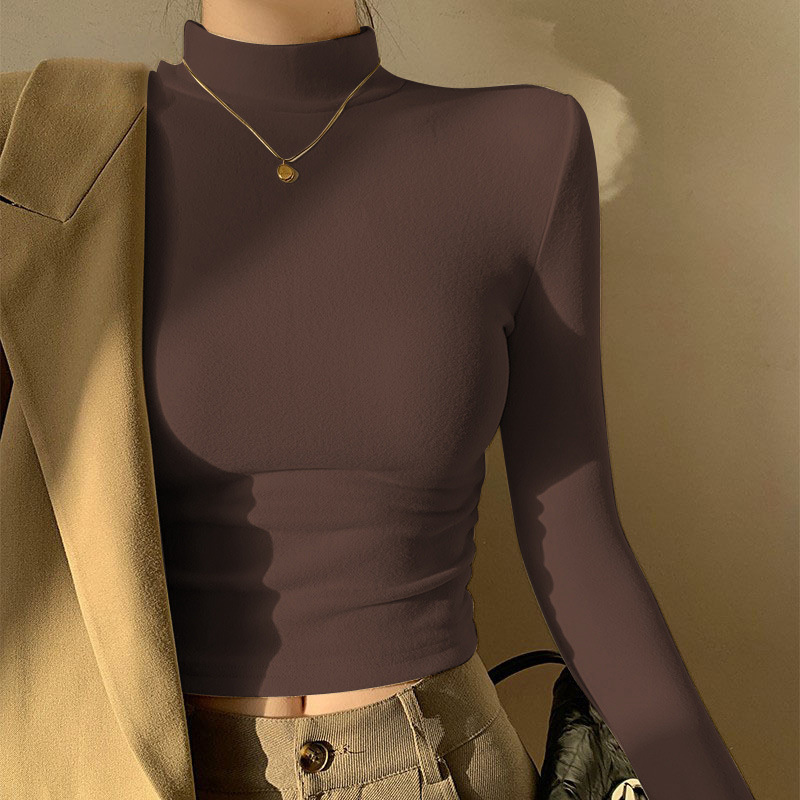 Maxct Double Sided Fleece Turtleneck Base Shirt Women Casual Slim Solid Long Sleeve Knitted Pullovers Lady Autumn Chic Thick Warm Tops