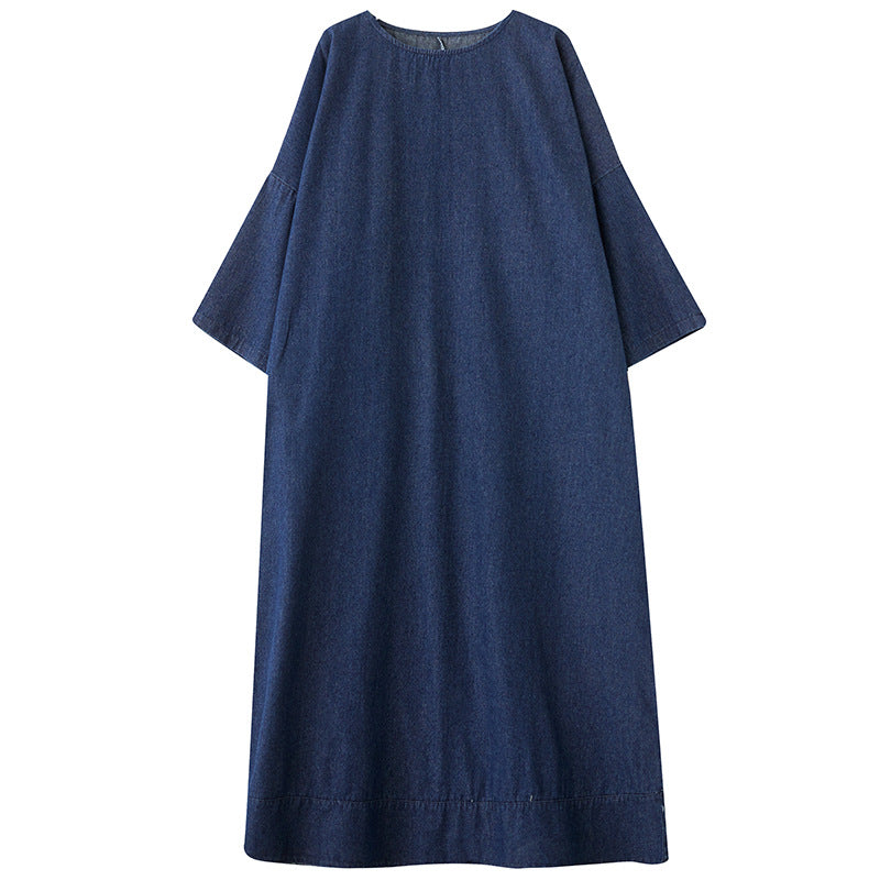 Maxct Women Spring Retro Oversized Vintage Denim Casual Long Dress