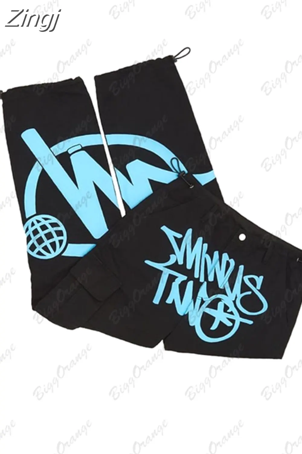 Men's Graffiti-Print Wide-Leg Cargo Pants