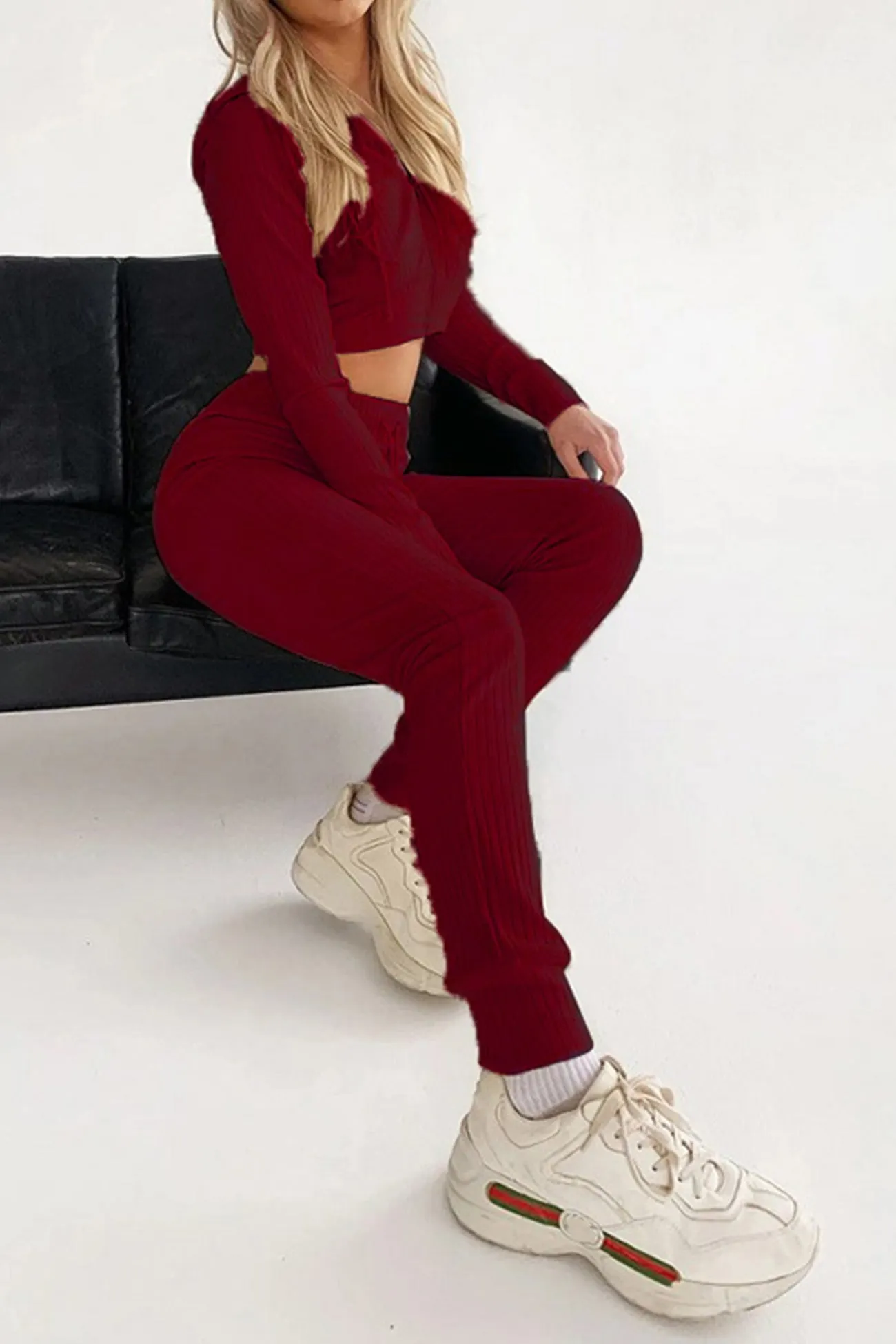 Maxct Ribbed Knit Hoodie Long Pants Suits