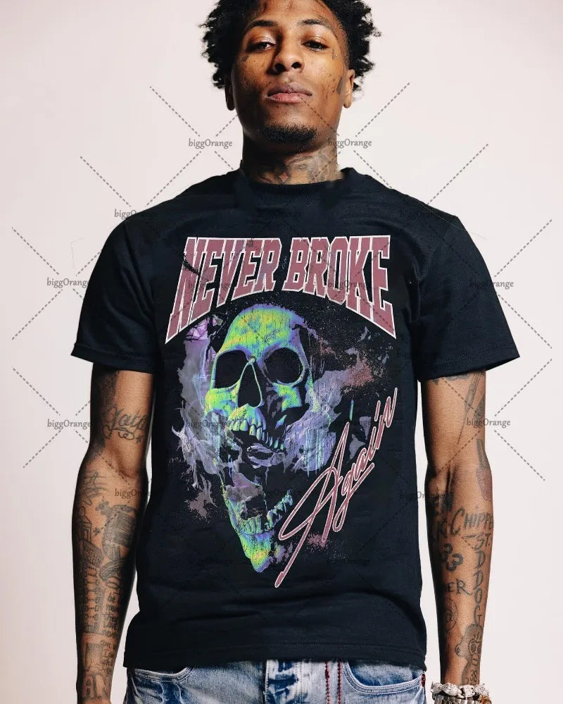 Maxct European and American trendy brand new clothing printed oversized T-shirt men Y2K high street hip-hop loose casual short-sleeved