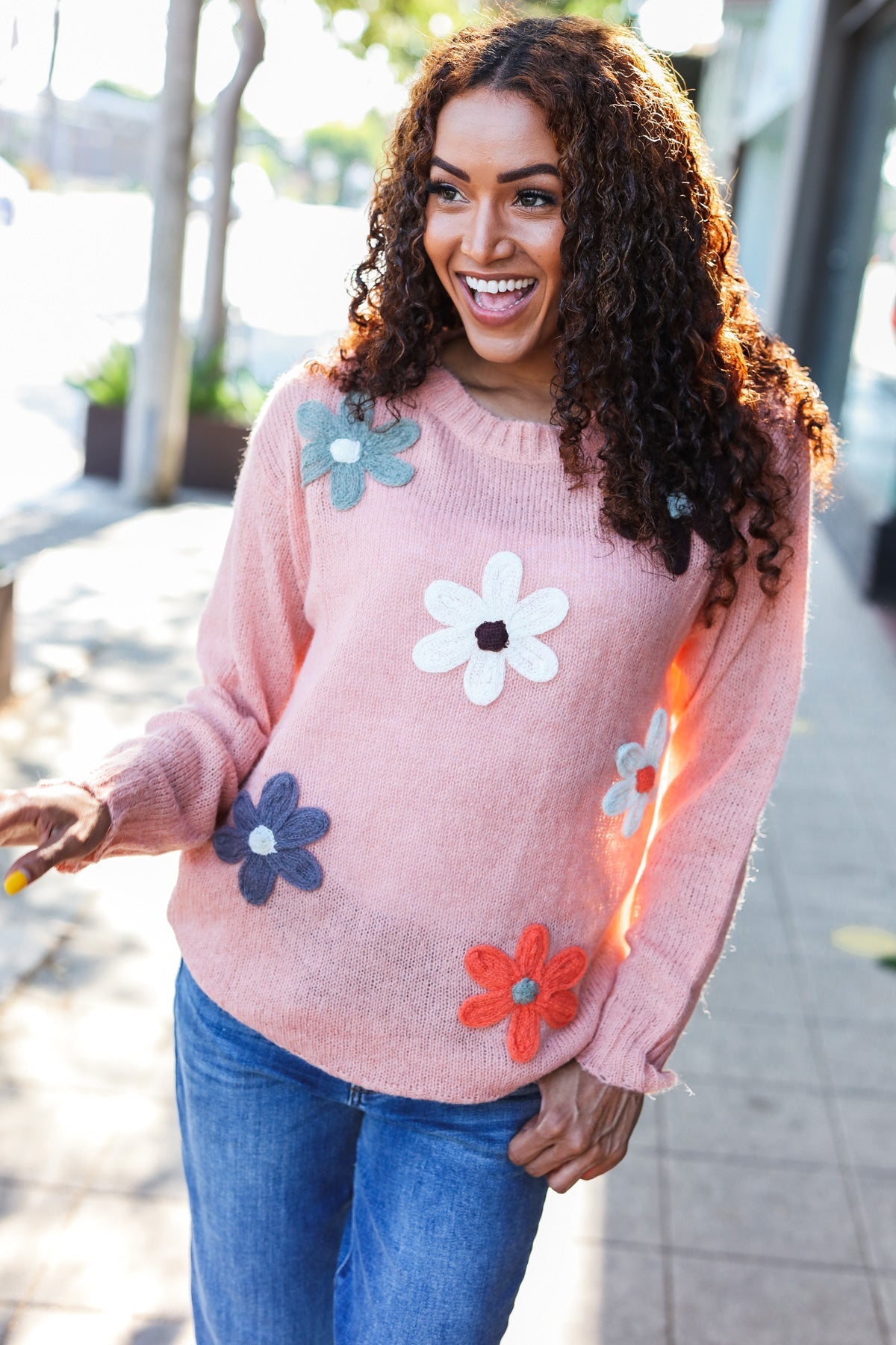 Maxct &Eyes On You Terracotta Flower Patch Oversized Knit Sweater