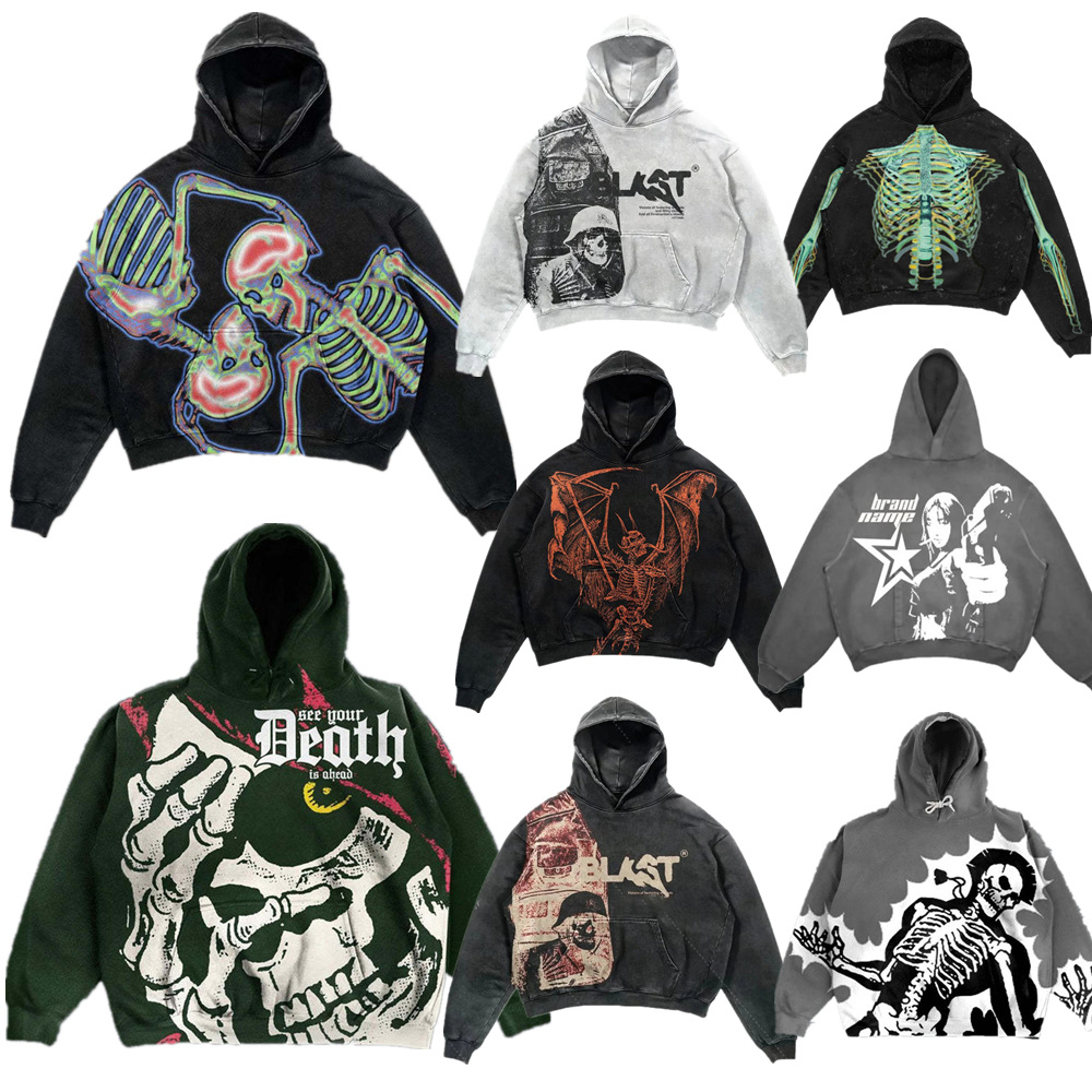 Maxct Hot Selling Street Skull Pullover Sweater Peripheral 3D Digital Printing Casual Loose Hooded Sweater