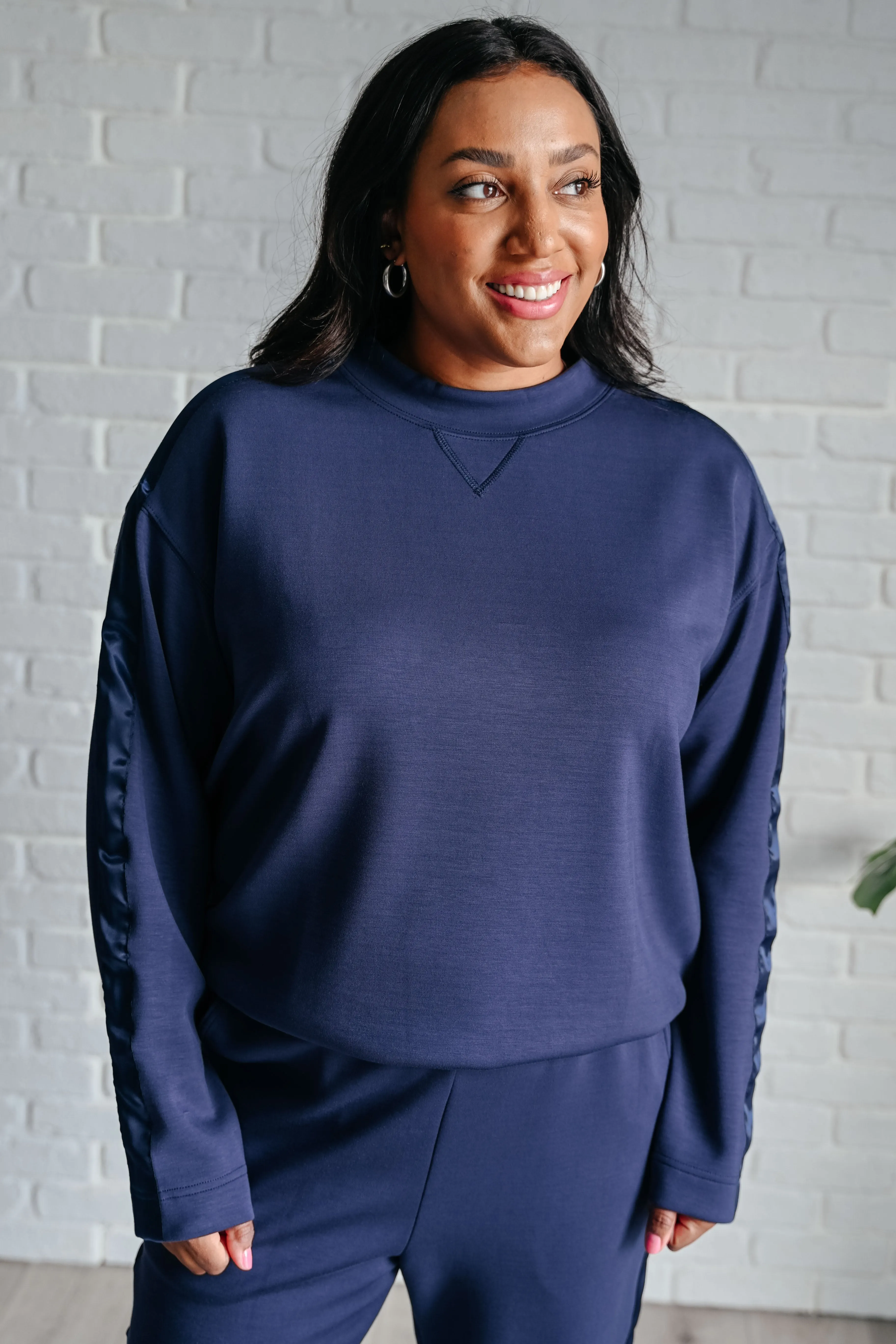 Maxct &Lysa Satin Stripe Pullover in Smoky Navy