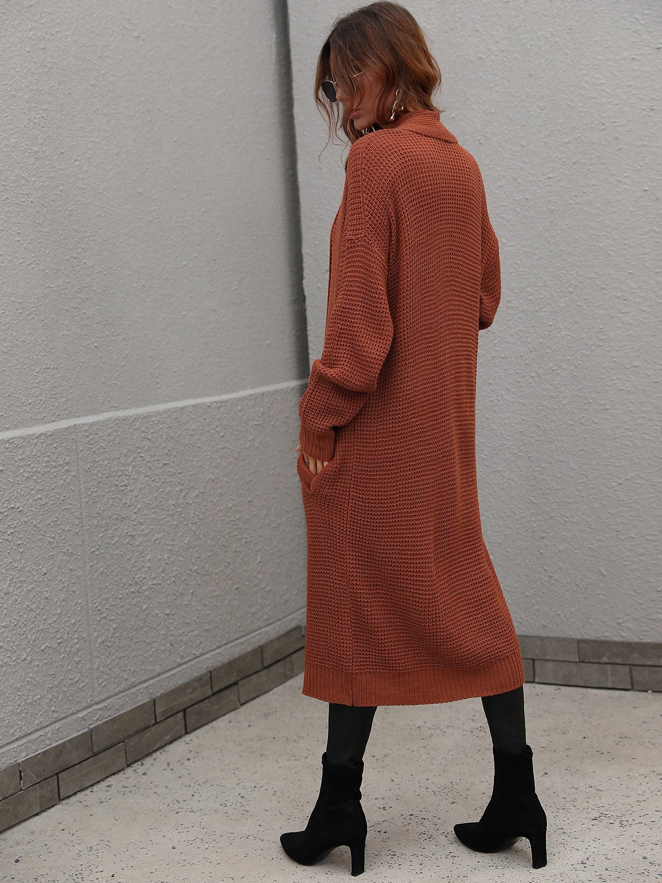 Maxct &Double Take Waffle Knit Open Front Duster Cardigan With Pockets