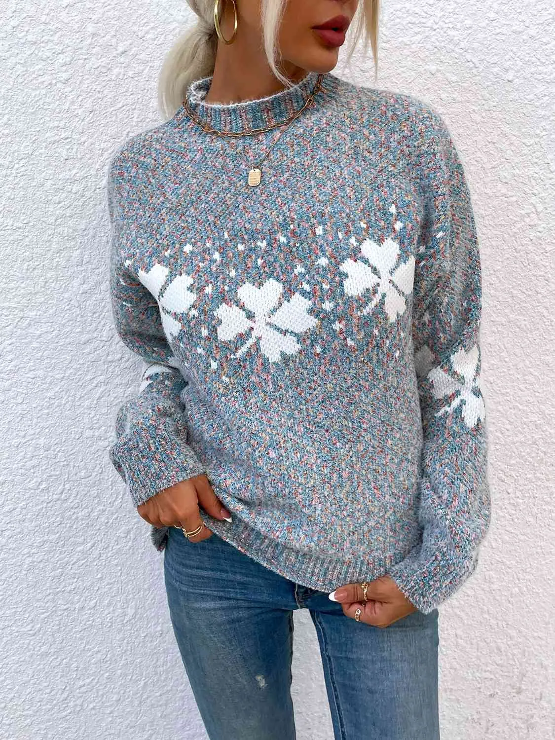 Maxct &Four Leaf Clover Mock Neck Sweater
