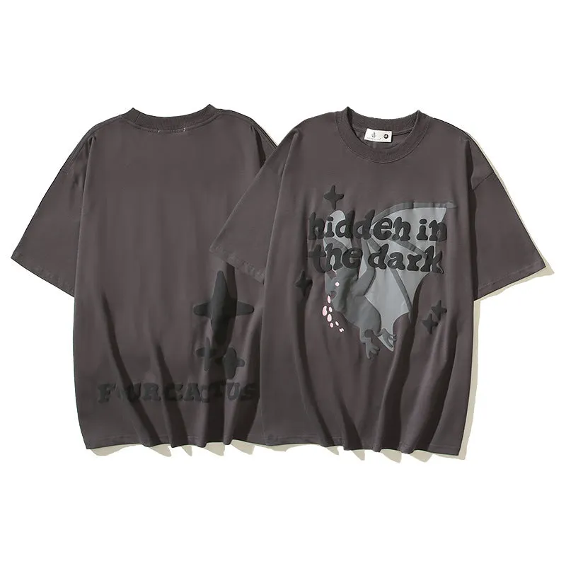 Maxct 90S Streetwear Bp American Retro Street Cartoon Letter Foam Printing Wash Men'S And Women'S Os High Street Short Sleeve T-Shirt Men'S And Women'S Same Style