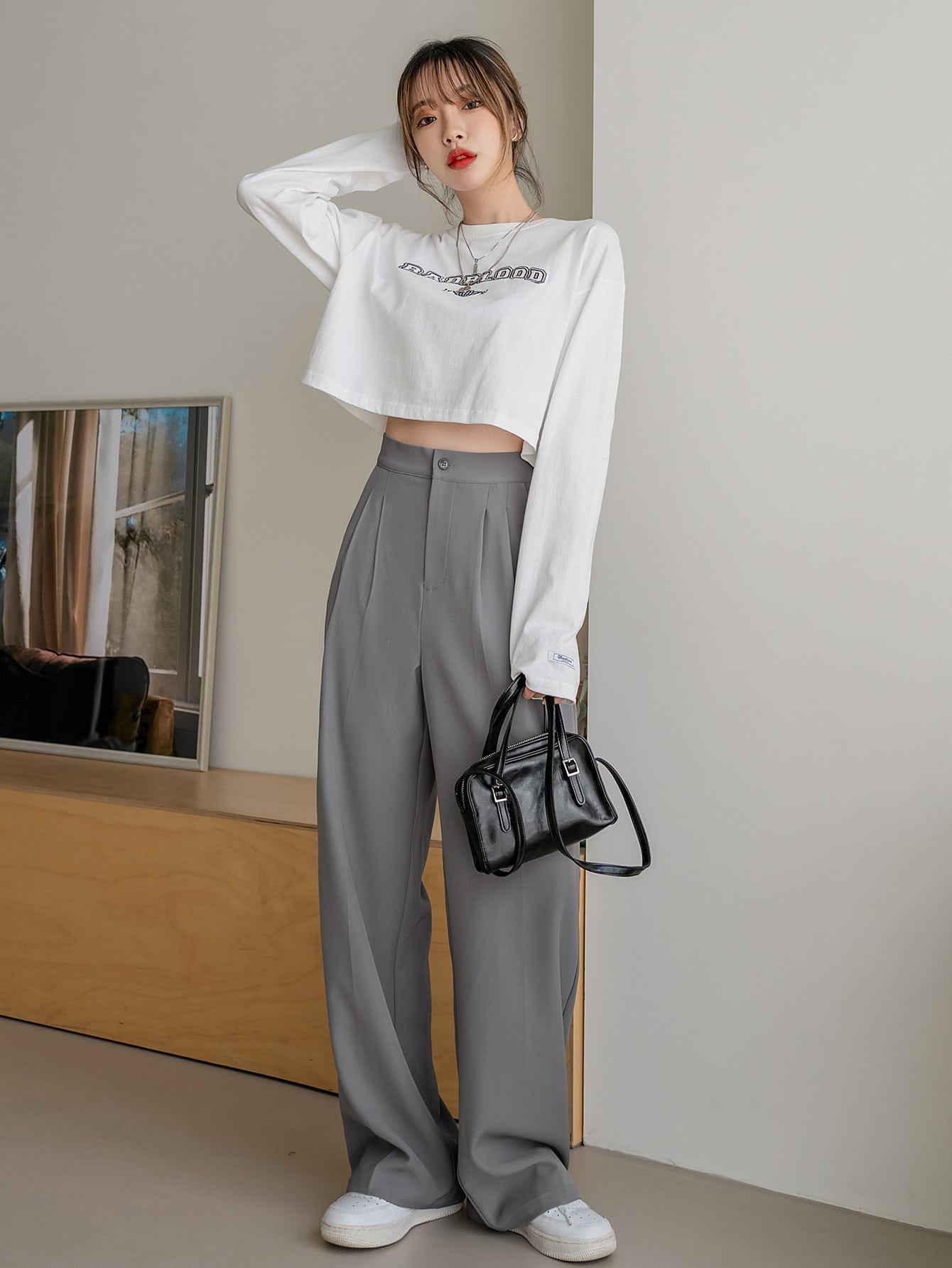 Maxct Solid High Rise Tailored Pants