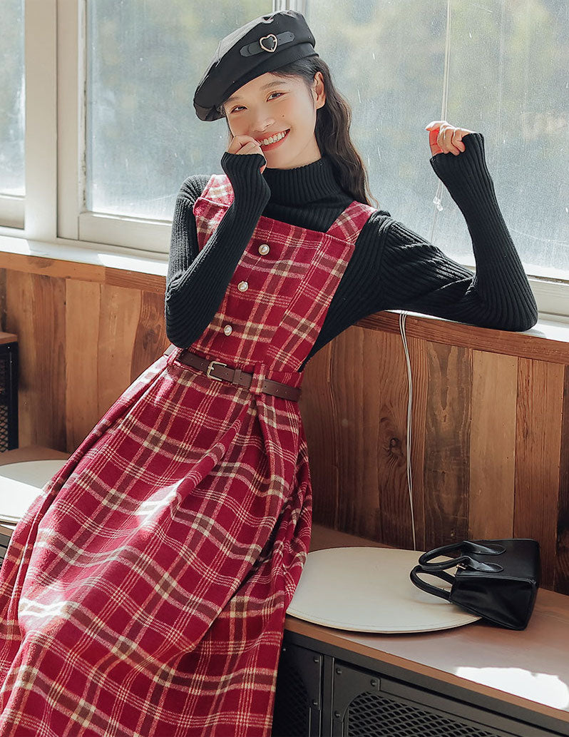 Holiday Plaid Pinafore Midi Dress Maxct