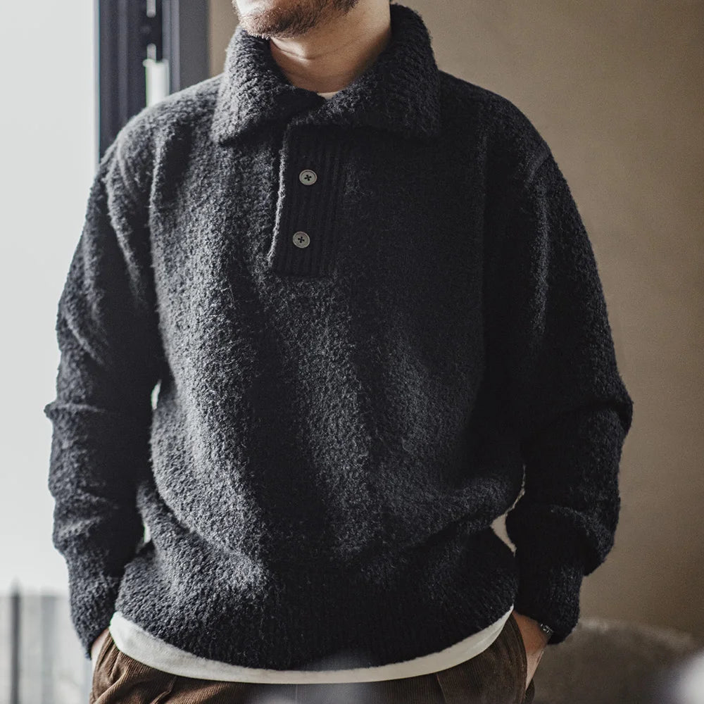 Maxct Boucle Knit Button Neck Sweater