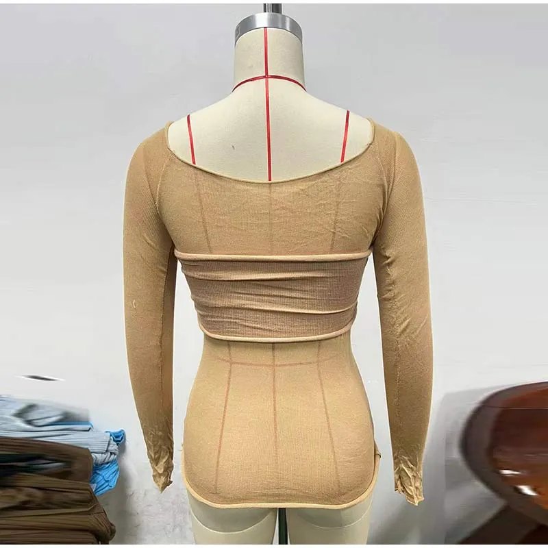 Sexy Transparent Off Shoulder Shirts Women Slim Fit Solid Perspective Thin T-Shirt Female Autumn Chic Elegant Daily Tops