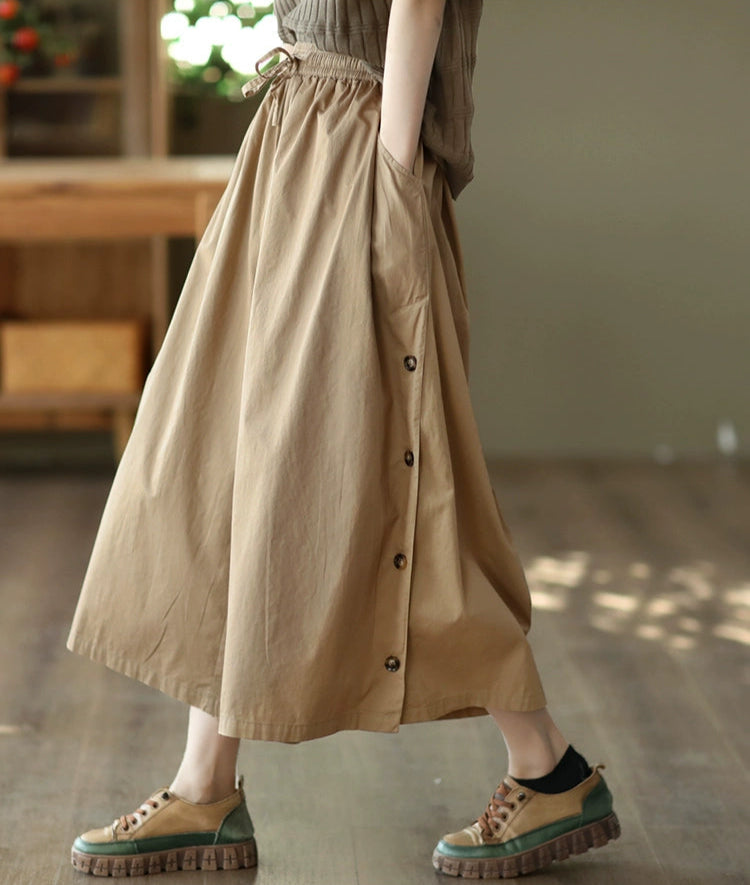 Loose Wide-Leg Side Buttons Cotton Linen Casual Pants for Women