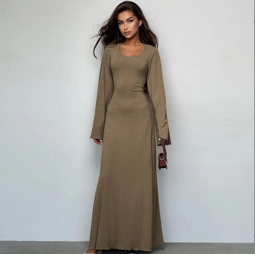 Maxct Women's Clothing 2024 Spring New Fashion Loose U Collar Back Lace Long Sleeve Dress Wholesale