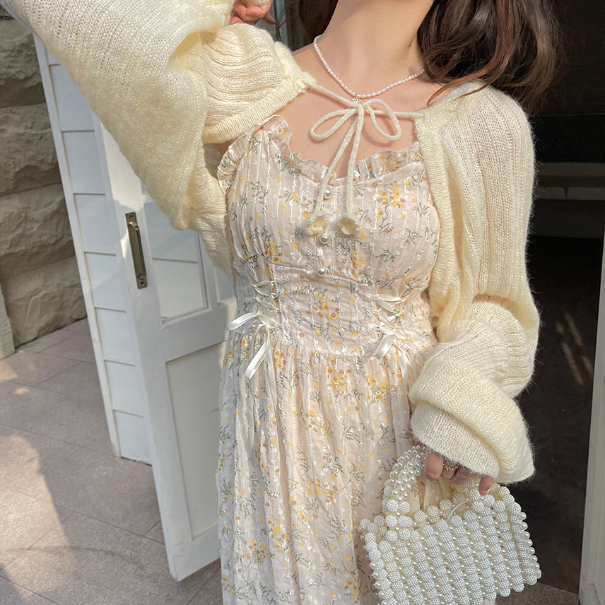 Ditsy Floral Lace Up Midi Dress Maxct