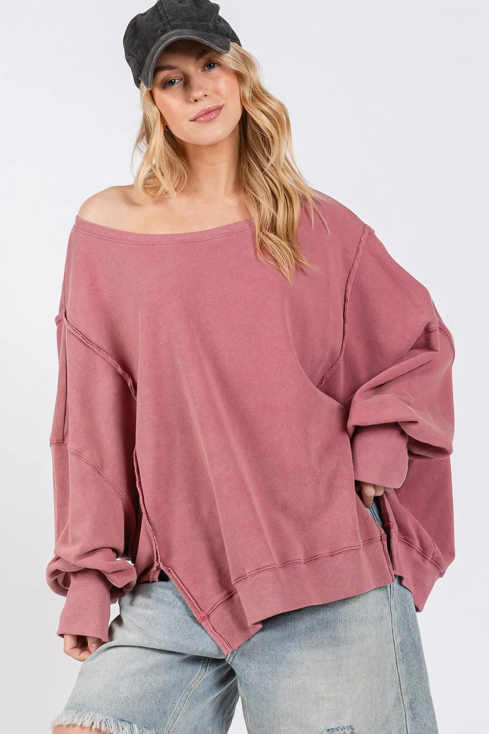 Maxct &SAGE + FIG Mineral Wash Side Slit Oversized Sweatshirt