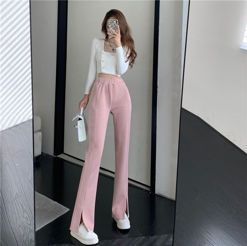 Causual Chic Comfy Velvet Long Wide Leg Gathered Waist Pants Maxct
