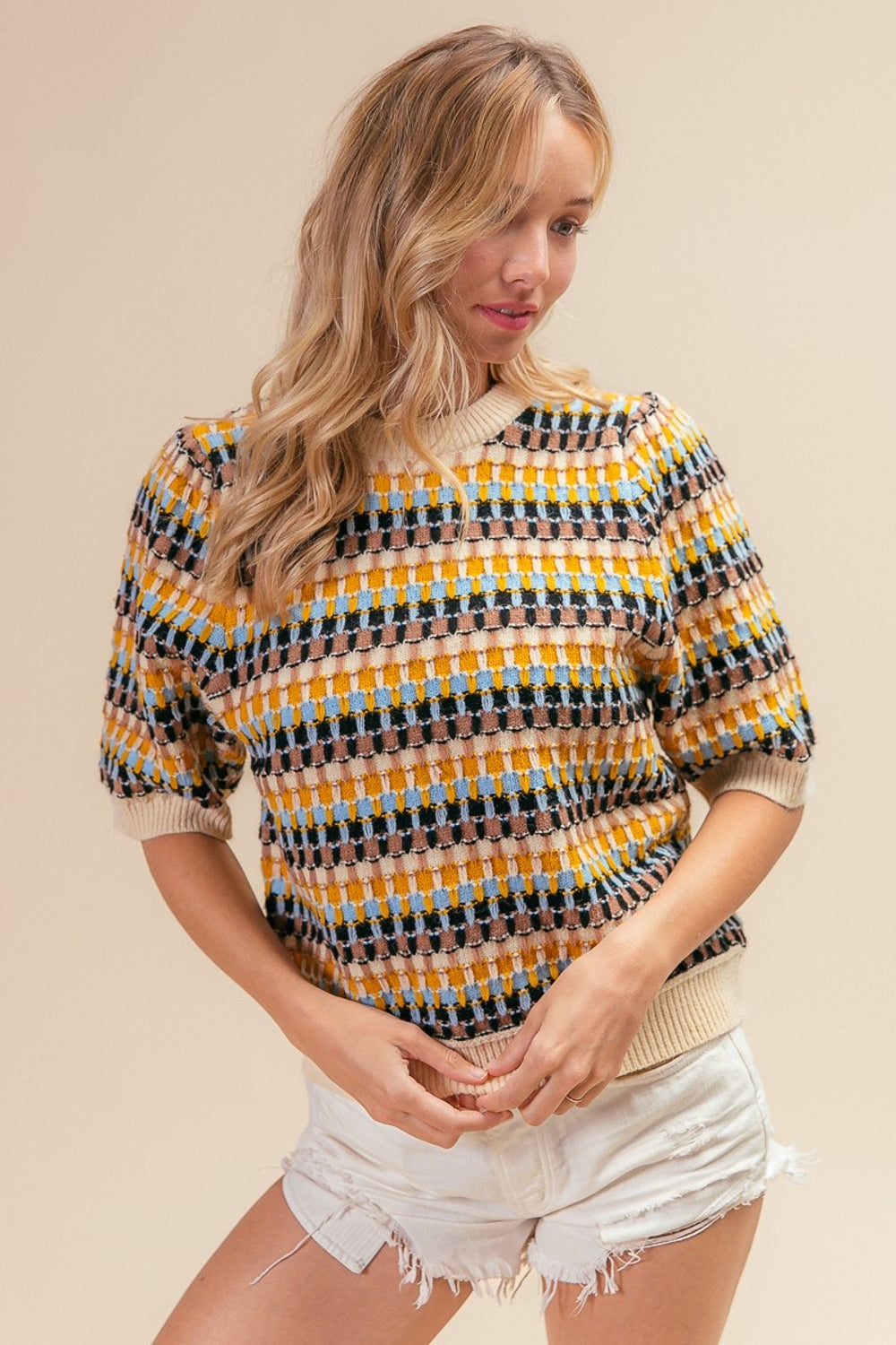 Maxct &BiBi Multi Color Half Sleeve Sweater