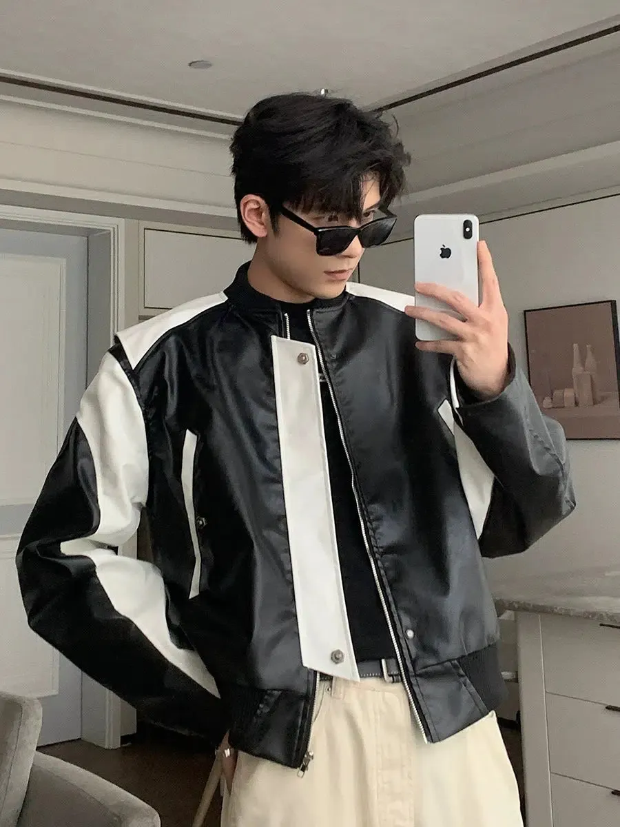 Maxct Color-blocked PU Leather Jacket