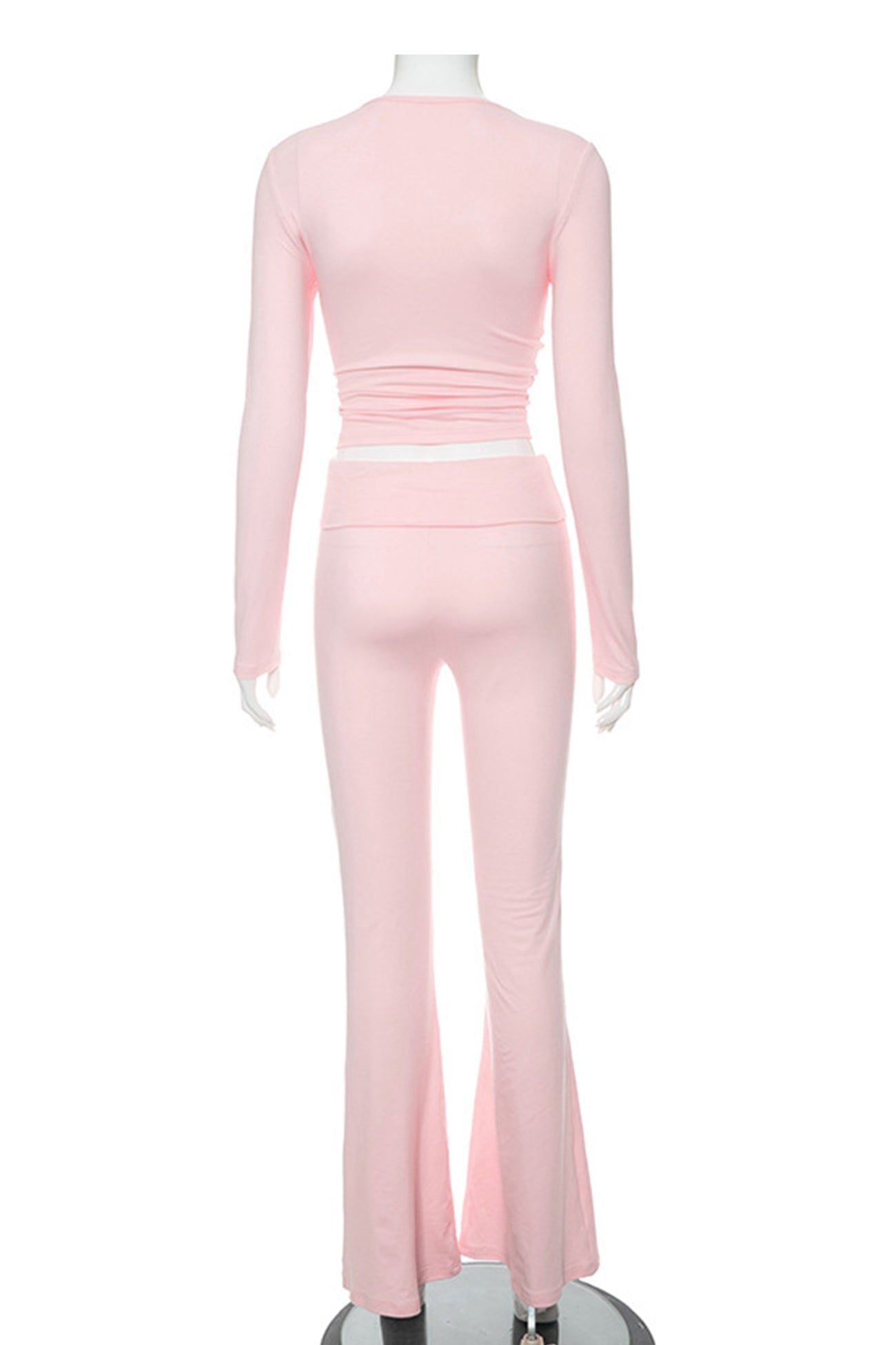 Maxct Solid Crop Top Flares Long Pants Set