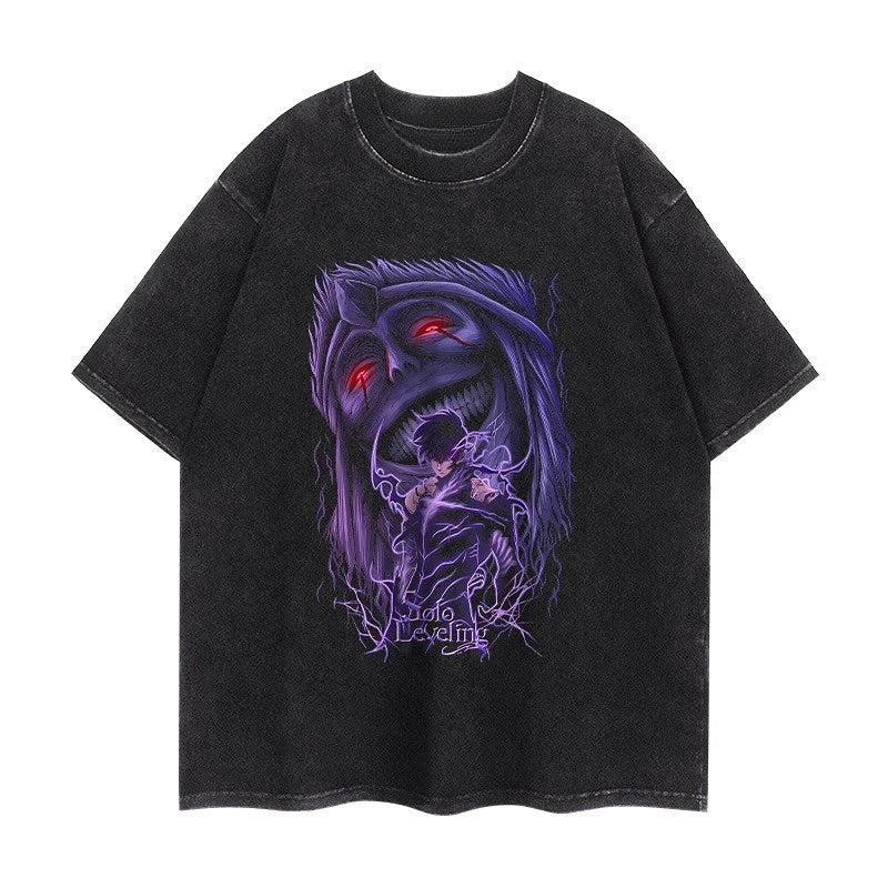 Maxct 90s Streetwear Solo Leveling Anime T Shirt Men Harajuku Printed Pattern Men Clothing Streetwear Oversized Tops Graphic Cotton Short Sleeve