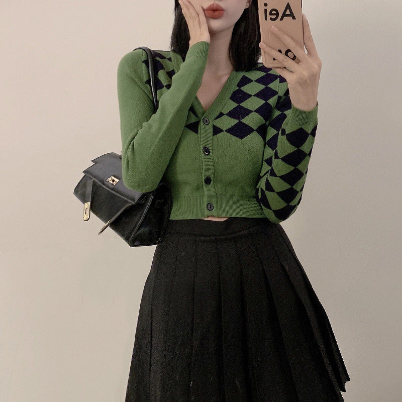 Maxct Vintage Crop Argyle Cardigan