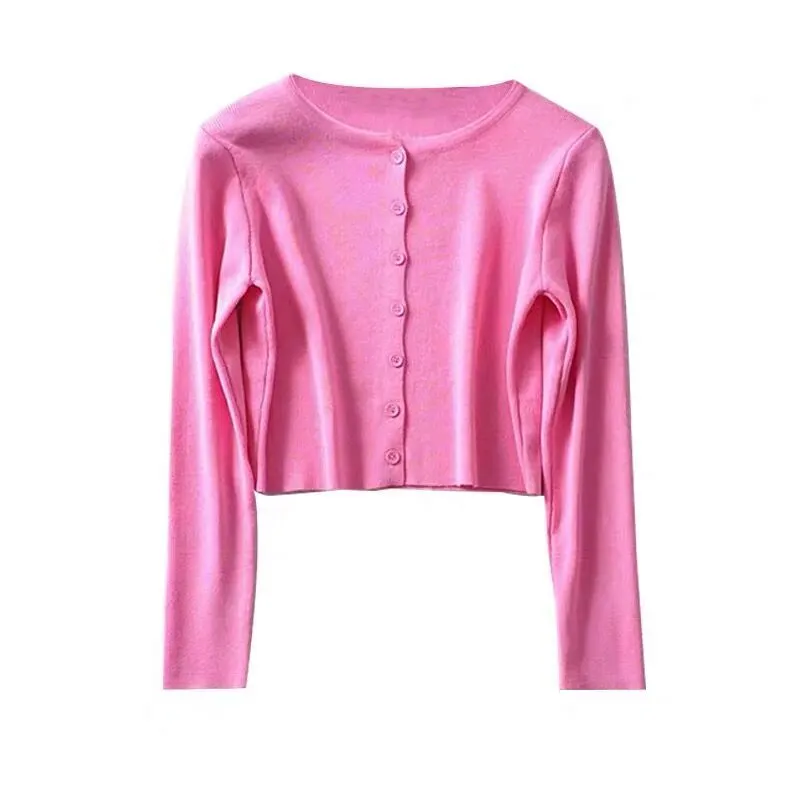 Maxct Women Cardigans Solid O-neck Knitted Stretchy Bm Style Trendy Cozy Retro Fairy Sweet Kawaii Ulzzang All-match Crop Tops Hot Slim