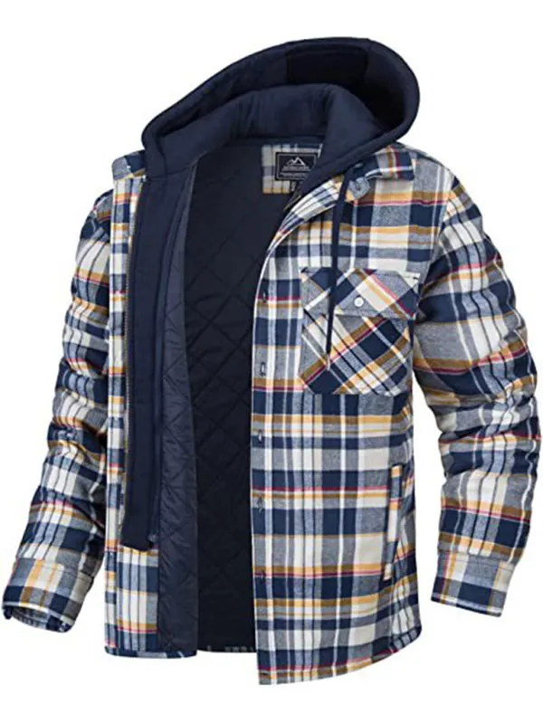 Maxct &Men’s Plaid Quilted Hoodie - Flannel Shirt Jacket