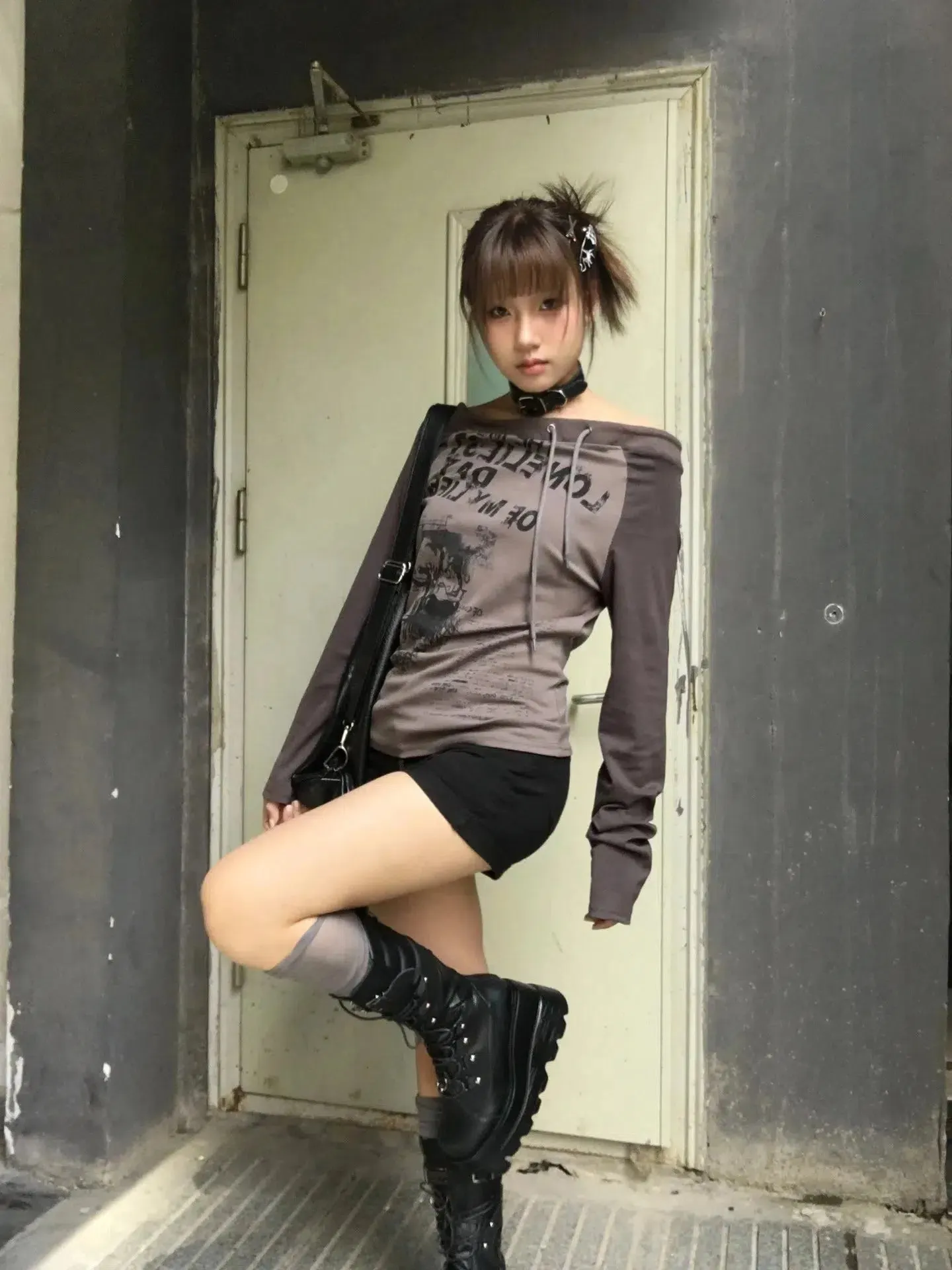 Maxct &Grunge One Shoulder Drawstring Top