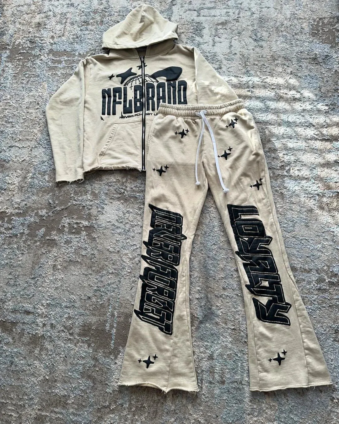 Maxct y2k long sleeved pullover hoodie pant set sweatshirt jacket personalized printed pattern streetwear school outfit hip-hop punk