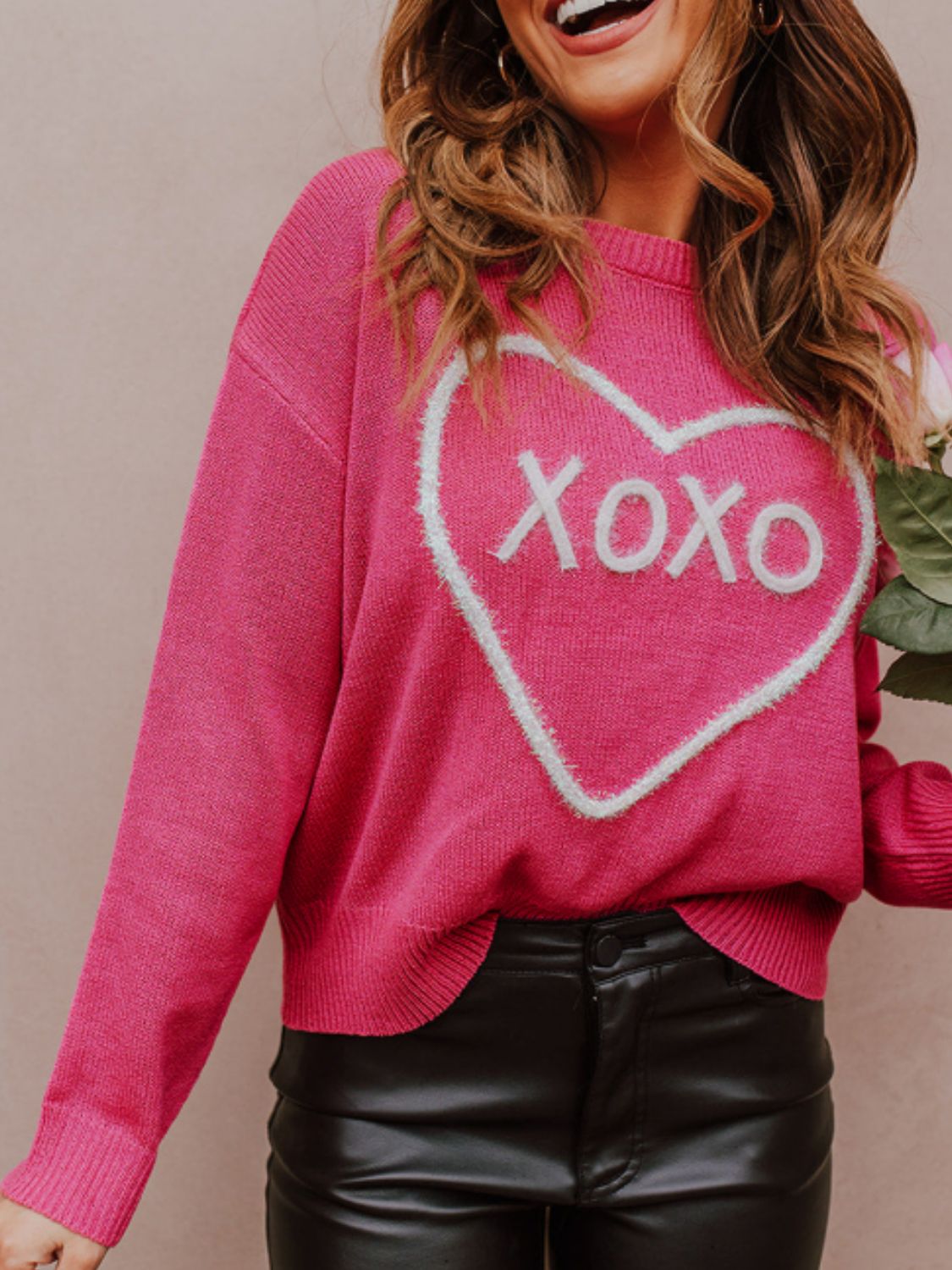 Maxct &XOXO Round Neck Drop Shoulder Sweater