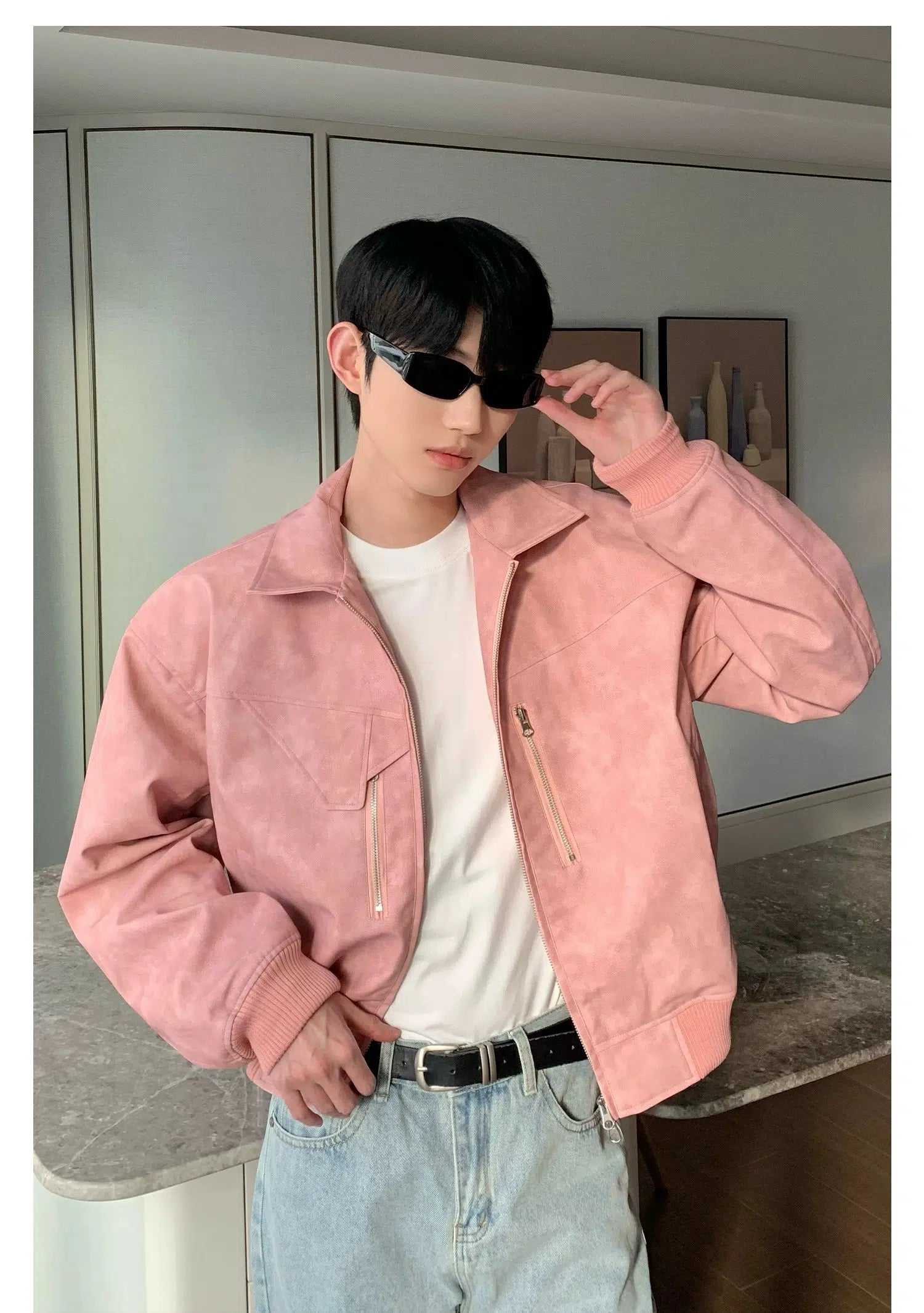 Maxct Shoulder Pad PU Leather Bomber Jacket